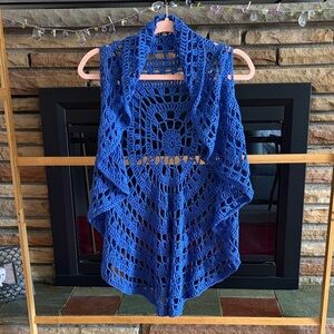 Openwork Crochet Poncho Vest in Royal Blue